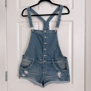 Denim overall shorts